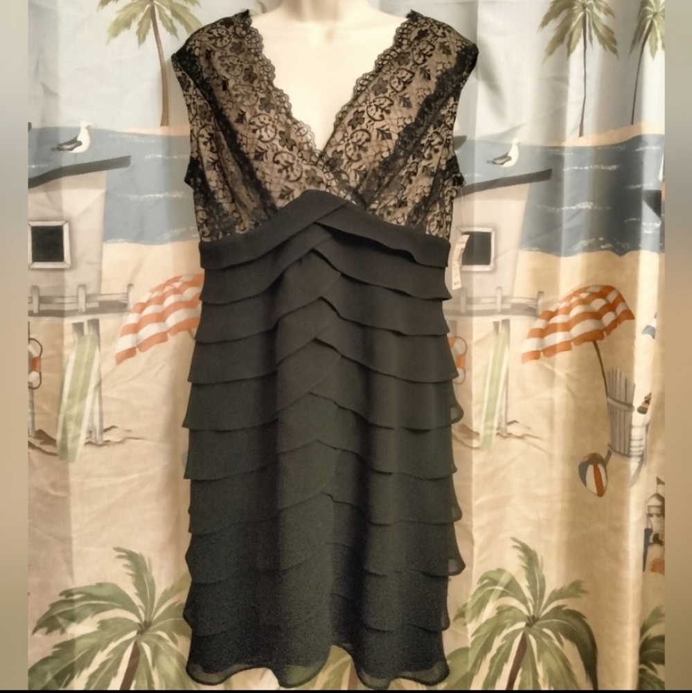 Dress Barn Black Lace & Layered Chiffon Midi Dress